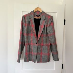 Halogen, size I, grey and pink blazer with black buttons, pockets